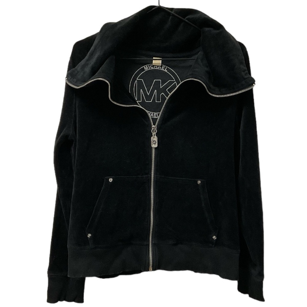 Michael Kors Stylish Black Velvet Silver Hardware Logo Zipper Jacket!
